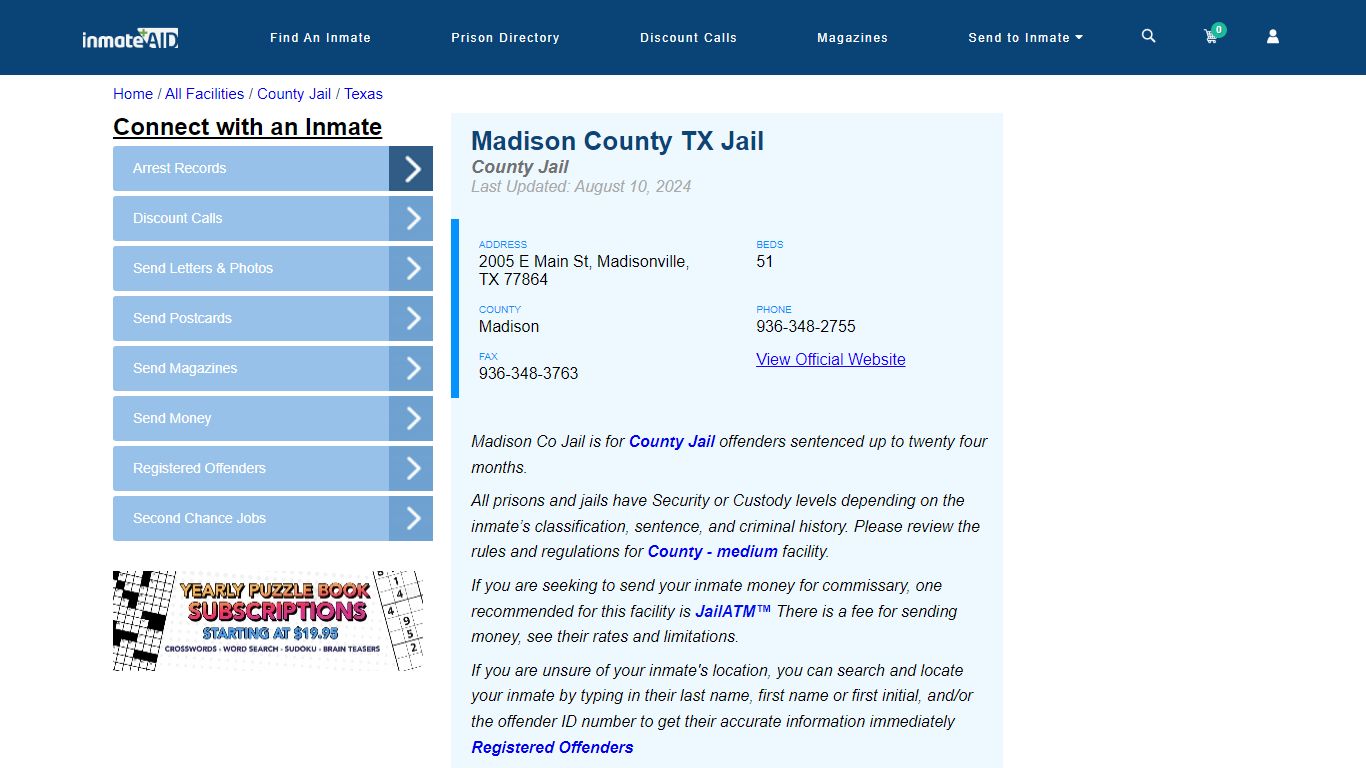 Madison County TX Jail - Inmate Locator